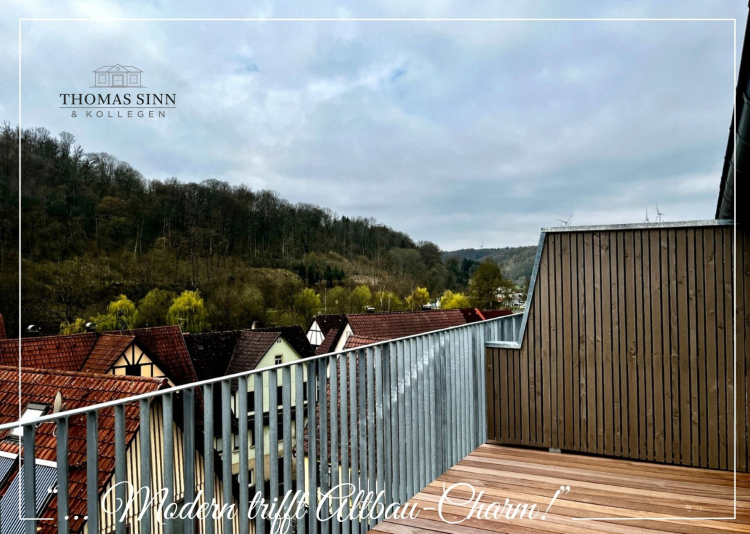 Großzügiges Wohnen auf zwei Ebenen – 5,5-Zimmer Maisonette Wohnung mit Dachterrasse & Fachwerk 74670 Forchtenberg / Sindringen